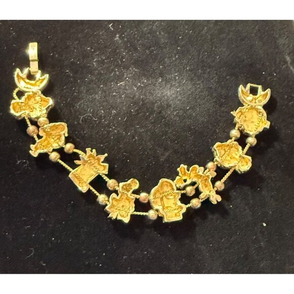 Vintage Gold-Tone Christmas Charm Bracelet With Festive Enamel Accents - Picture 4 of 4